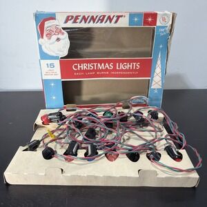 Pennant Red Green Wire Multicolor Christmas Lights 15 Light Bulbs W/ Box Works